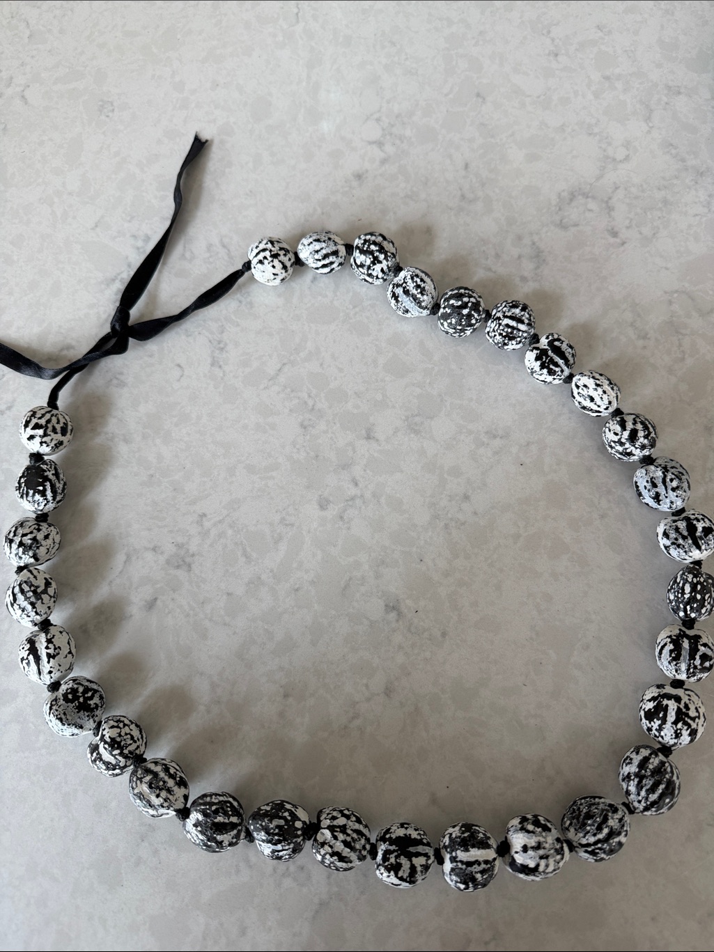 Black And White Speckled Bead Necklace